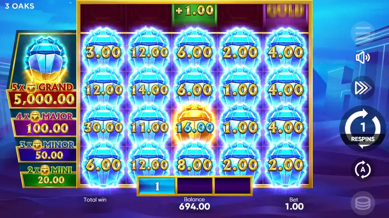 Crystal Scarabs peak win display showing 156x result at $1.00 bet - session maximum at spin 1226